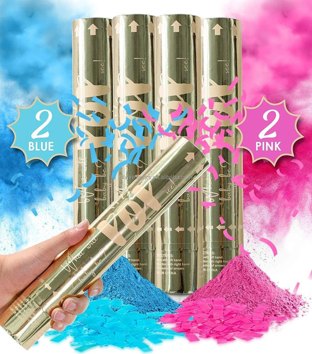 100pcs Baby Shower Gender Reveal Confetti Powder Cannon Gender Reveal Party Supplies Popper- Smoke Powder & Confetti Sticks Cannons