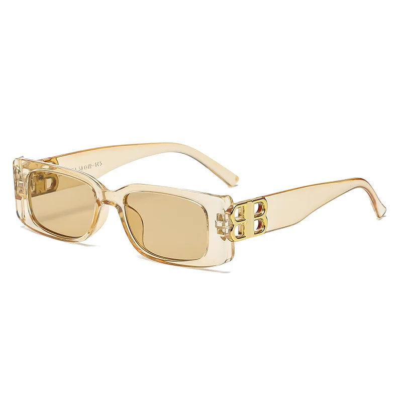Unisex Women Luxury Brand Designer Fashion Small Square Frame 2023 Retro Champagne Ladies Personality B Letter Sunglasses