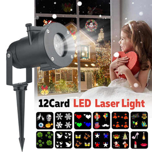 Christmas Lights Outdoor Waterproof LED Laser Snowflake Projector 12 Film Cards dj disco Light New Year's Decor For Home Garden - Kesheng special effect equipment