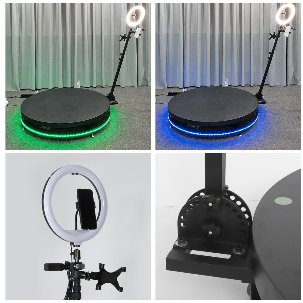 360 Photobooth Machine Automatic Spinner Platform - Portable Slow Motion  Selfie Spin Platform, with Ring Light & Adjustable Camera Stand(39.4'' with