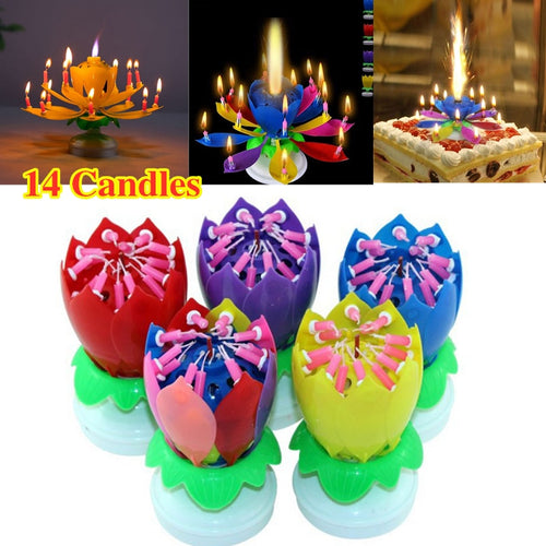 New 14 Candles Music Birthday Cake Candles Creative Lotus Flower Festival Decorative Music Party - Kesheng special effect equipment