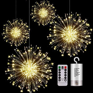 180 LED Firework String Lights 8 Mode Explosion Star Copper Silver Wire Fairy Light Decoration Lamp Remote Control String Light