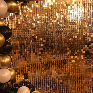 2500pc Shimmer Sequin Party Backdrop Curtain Metallic Foil Fringe Birthday Wedding Wall Decoration Photo Zone Booth Glitter Gold