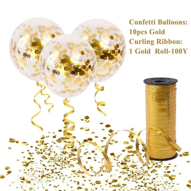 10pcs Gold Confetti Ballons with 100Y Curling Ribbon Wedding Balloons Happy Birthday Balloon Wedding Event Party Decor - Kesheng special effect equipment