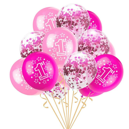 15pcs 12 inches 1st Baby Girls Boys Birthday Latex Ballons Gold Confetti Balloon Set Baby Shower Birthday Party Decoration - Kesheng special effect equipment