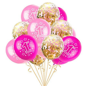 15pcs 12 inches 1st Baby Girls Boys Birthday Latex Ballons Gold Confetti Balloon Set Baby Shower Birthday Party Decoration - Kesheng special effect equipment