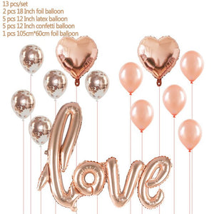 Rose Gold Theme Happy Birthday Heart Star Foil Latex Confetti Balloon 32inch Number Foil Balloon Birthday Party Decor Supplies - Kesheng special effect equipment