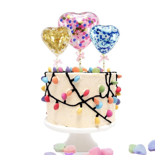 1PC 5inch Confetti Balloon Heart&Round Cake Topper With Straw Ribbon DIY Baby Shower Decoration Wedding Birthday Party Supplies - Kesheng special effect equipment