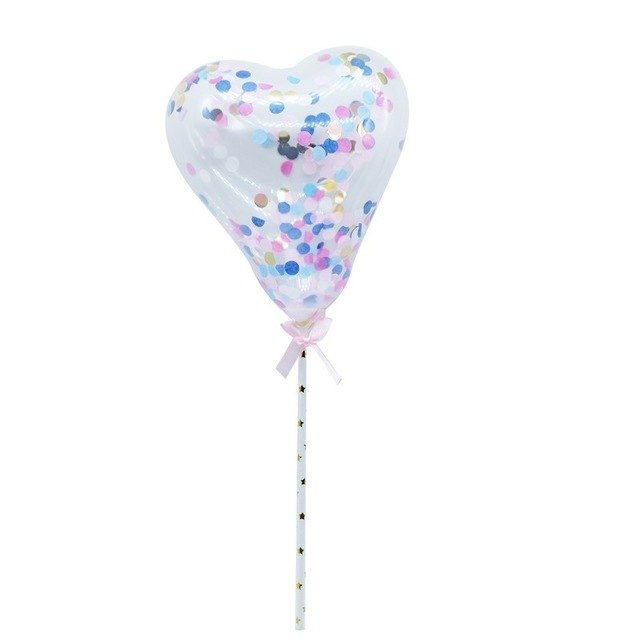 1PC 5inch Confetti Balloon Heart&Round Cake Topper With Straw Ribbon DIY Baby Shower Decoration Wedding Birthday Party Supplies - Kesheng special effect equipment
