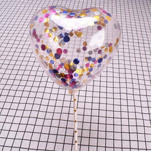 5Sets Transparent Heart Shape Love Confetti Balloons 5inch with Pole Ball for Birthday Party Cake Decoration Sequins Supplies - Kesheng special effect equipment