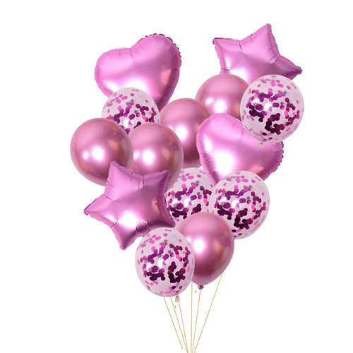 14pcs Metallic Color Star Heart Foil Balloons Thick Pearl Metal Latex Balloons Birthday Party Decoration Clear Confetti Balloons - Kesheng special effect equipment