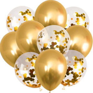10Pcs 12inch Gold Confetti Balloons Metallic Balloon Kids Birthday Party Favor Latex Balloons Jungle Birthday Wedding Balloons - Kesheng special effect equipment