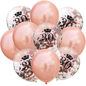 10pcs 12inch Rose Gold Latex Balloons 18/30/40/50th Happy Birthday Crown Confetti Balloons Wedding Party Baby Shower Decorations - Kesheng special effect equipment