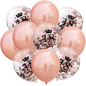 10pcs 12inch Rose Gold Latex Balloons 18/30/40/50th Happy Birthday Crown Confetti Balloons Wedding Party Baby Shower Decorations - Kesheng special effect equipment