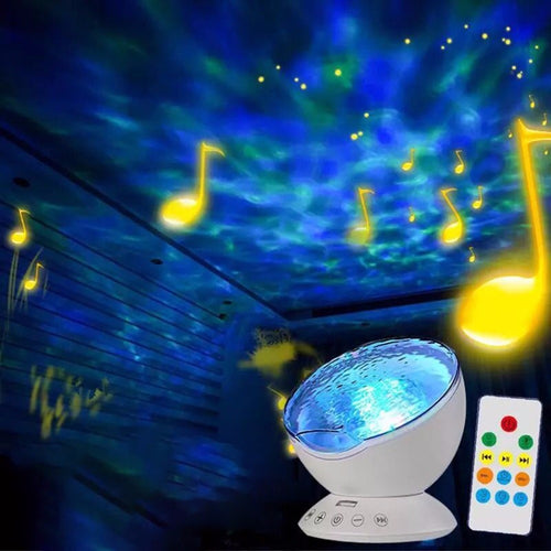 Creative Design Ocean Night Lamp Projector Music Player 7 LED Lights Modes Audio Plug Mini Amplifier Remote Control Speaker - Kesheng special effect equipment